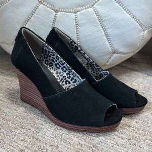 Toms Black Suede Special Edition Wedge Espadrilles